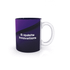 A coffee mug featuring a white handle and cobalt blue gradient design, includes a logo on the surface.