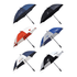 A collection of six umbrellas in various colours, featuring multiple designs and logos.