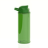 A drink bottle in a transparent green colour with a matching green lid and a flip-up spout. It has a logo.