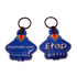A blue PVC keyring featuring an LED light and a logo, attached to a metal keychain.