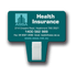 A green promotional clip featuring a white clip section and a logo, designed for office use.