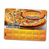 A magnetic calendar featuring a pizza, with vibrant colours and a logo at the top. The calendar layout is clearly visible.