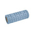 A foam yoga roller in light blue with a textured pattern and a solid core, featuring a logo on one end.