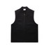 A black heavy vest with a zip front and two front pockets. Features a logo on the upper back.