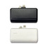 A power bank stand with a black and a white unit, each featuring built-in connectors and a logo.