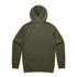 A green hoodie with a hood and long sleeves, featuring a plain design on the back and a branding logo.