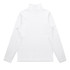 A white long-sleeve turtle neck jumper with a high collar, featuring a logo on the back.