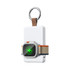 A power bank with a magnetic watch attachment, featuring a white body, grey strap, and an orange accent.