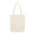 A natural-coloured hemp tote bag with a gusset and two shoulder straps. It features a logo.