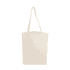 A natural-coloured hemp tote bag with a gusset and long handles, featuring a branding logo.