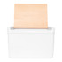 A white cooler box with a light wood lid resting on top, featuring a smooth, curved design.