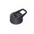 A drink bottle lid in black, designed with a handle for easy carrying, featuring a secure closure mechanism.