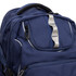 A navy blue backpack with grey accents, featuring a front pocket and a sturdy handle. It includes a logo on the design.