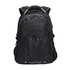 A black Eiger backpack with multiple zippers and compartments, featuring a logo on the front.