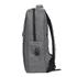 A grey backpack with a sleek design, featuring a zippered compartment and adjustable straps. It has a logo on it.
