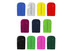 A collection of non-woven garment bags in blue, grey, yellow, red, purple, green, black, and pink, each with a hook and zipper.