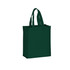 A green non-woven tote bag with two handles and a square base. It features a logo on one side.