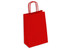 A red kraft paper bag with two handles, featuring a simple design and a sturdy structure.