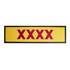 A yellow rubber bar mat featuring a bold red logo, framed in black. Ideal for home or living spaces.