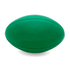 A green rugby-shaped stress ball with a smooth surface and subtle detailing.