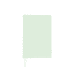 A mint green A5 notebook with a ribbon bookmark and a smooth cover, featuring a logo on the front.