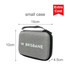 A small grey case with a zippered closure and a carry handle, featuring a logo on the front.