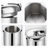 A stainless steel ice bucket with a lid and tongs, featuring a sleek, polished finish and a functional design.
