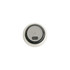 A round, white mini bass wireless speaker featuring a grey power button and a USB-C charging port on the base.