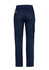 Men's straight leg scrub pants in navy blue, featuring a side pocket and an elastic waistband. Includes a branding logo.