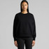 A black crew sweater with a relaxed fit and long sleeves, featuring a branding logo.