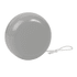 A standard grey plastic yo-yo with a white string attached. It features a smooth, glossy surface.