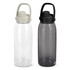 A drink bottle set featuring a clear bottle with a grey lid and a smoky black bottle with a black lid. Both have a handle.