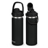 A drink bottle featuring a sleek black design with a screw top and a handle, equipped with a chug spout.