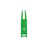 A green golf divot tool with a logo, featuring a forked end and a handle for easy grip.