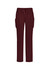 Burgundy straight leg scrub pants featuring side pockets and a drawstring waist. Includes a logo.