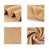A tan embroidered cotton hand towel featuring textured fabric and a woven edge, with various angles displayed.