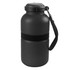 A drink bottle featuring a matte black finish, with a carry strap and a secure lid. It has a logo.