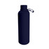 A drink bottle in a navy blue design with a secure lid and a carrying loop. It features a logo.
