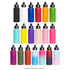 A drink bottle collection featuring various colours, including black, white, red, yellow, purple, pink, and gradient designs.