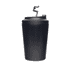A drink bottle in matte black with a double-walled design and a lid featuring a hook.