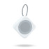 A white diamond-shaped mini speaker with a mesh grille and a looped strap for hanging.