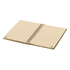 A spiral-bound notebook with lined pages and a beige cover, featuring an embossed logo.