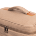 A beige cooler bag with a textured surface and a sturdy handle, featuring a zip closure.