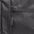A black backpack with a zippered pocket detail. The fabric is textured and durable. It has a logo present.