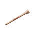 A bamboo golf tee, featuring a tapered design and a natural wooden finish, with a logo on the side.