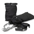A black outdoor hammock with straps and carabiners, neatly packed in a matching storage bag.