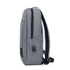 A grey backpack with a sleek design, featuring a side pocket and adjustable straps. Includes a logo.