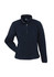 A navy polar fleece jacket with a quarter zip and a collar. It features a logo on the chest.