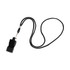 A black plastic whistle with a braided lanyard. The whistle is attached to the lanyard for easy carrying.