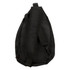 A black Sling RPET Travel Bag with a textured surface and adjustable straps. It features a logo.